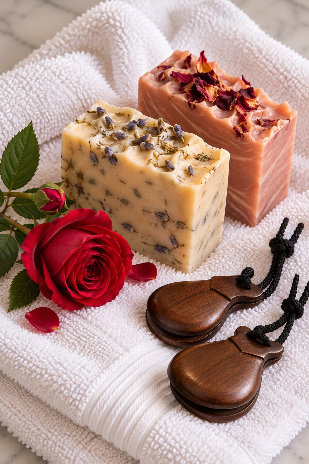 Botanical soaps, rose and castanets
